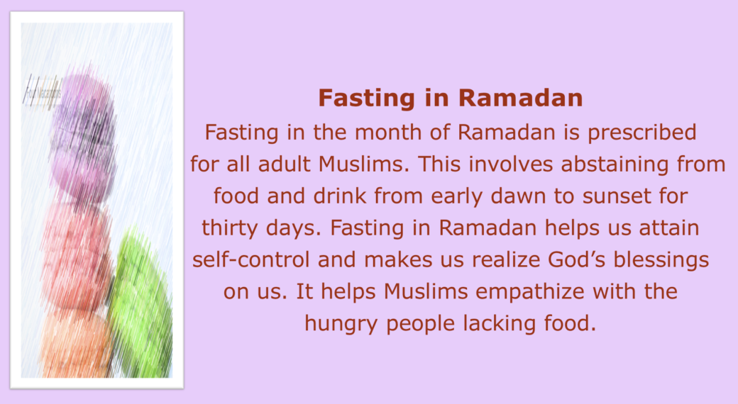 The Basic Practices in Islam five pillars of Islam, Salat, shahada, Siam. Zakah, Hajj, Ramadan, fasting
