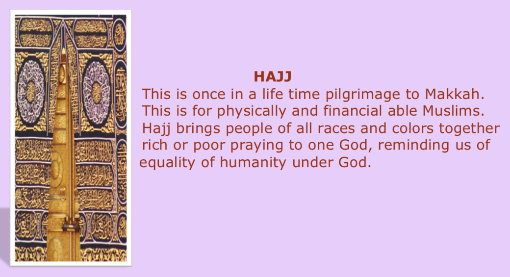 Hajj, The Basic Practices in Islam five pillars of Islam, Salat, shahada, Siam. Zakah, Hajj, purification,
