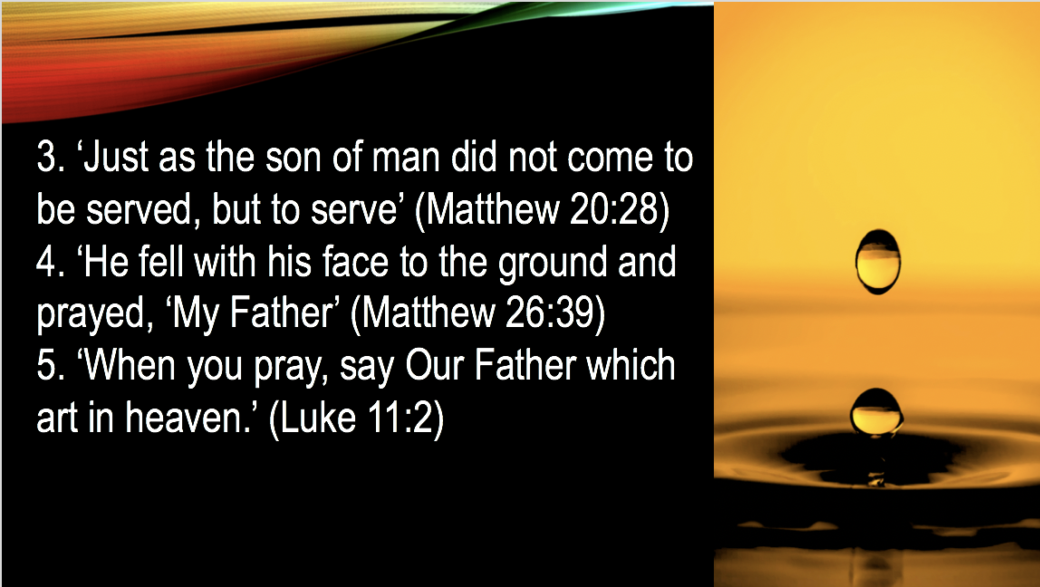 ‘Just as the son of man did not come to be served, but to serve’ (Matthew 20:28) slide 61